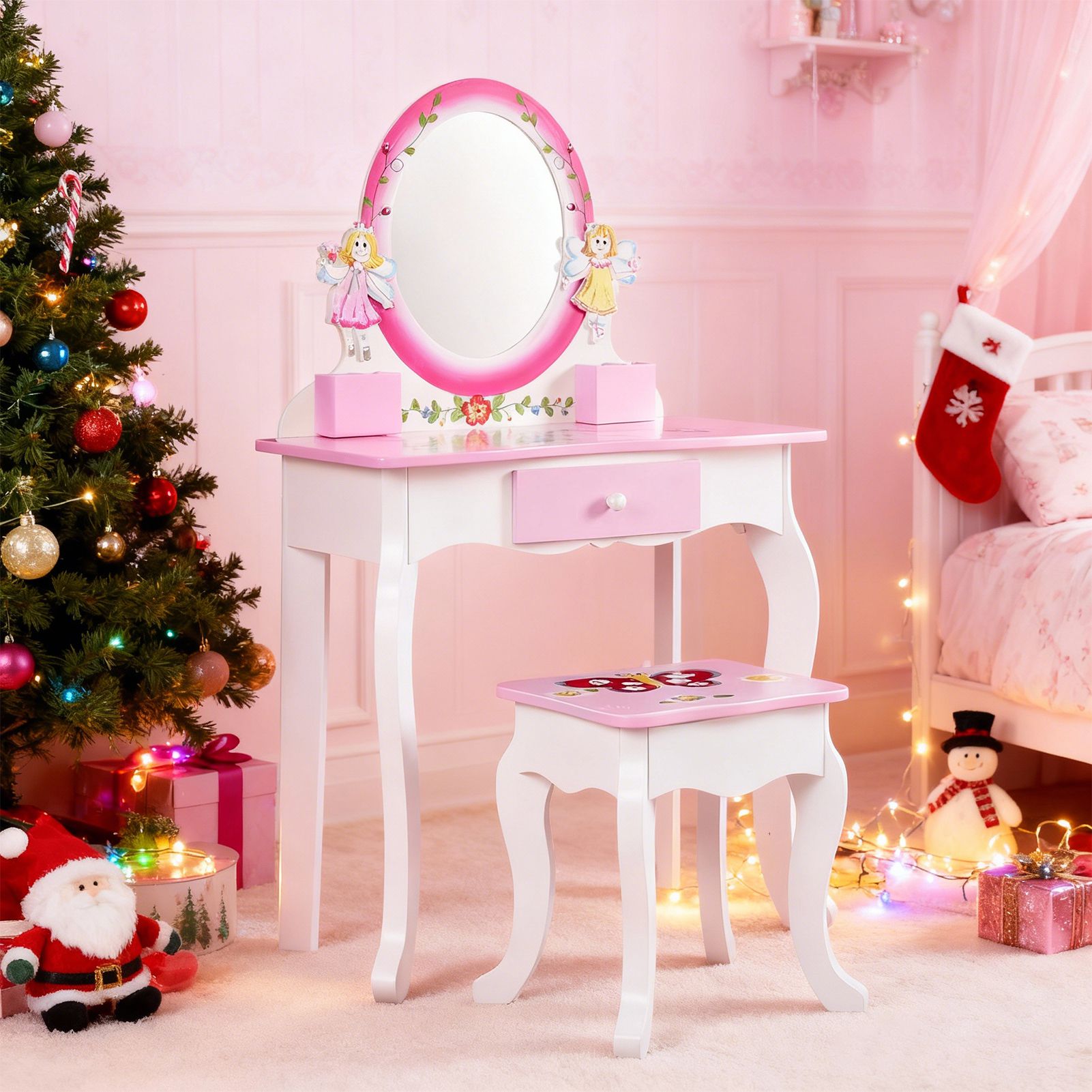 Beauty Makeup Desk - Детский туалетный столик с цветочным принтом,
