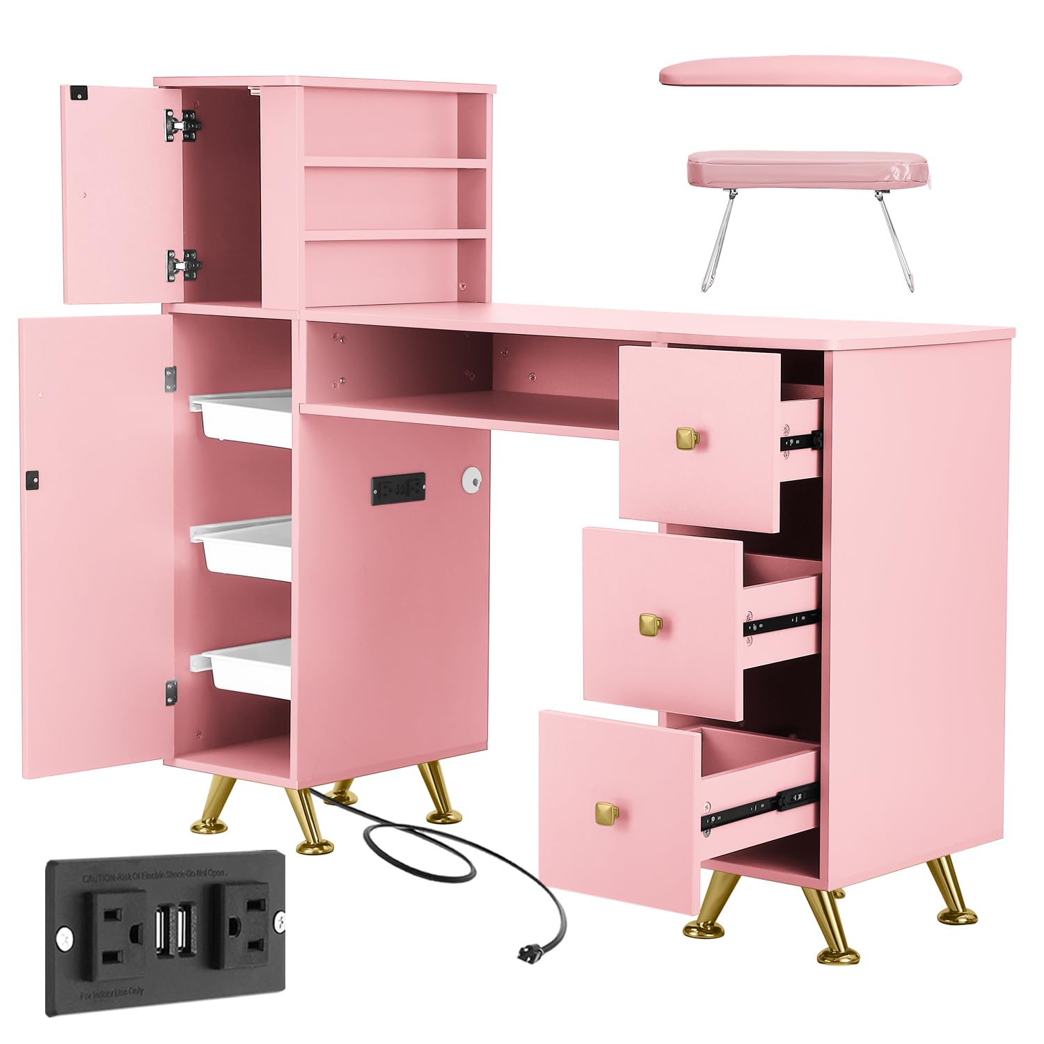 Beauty Makeup Desk - Розовый маникюрный стол для мастера, рабочее