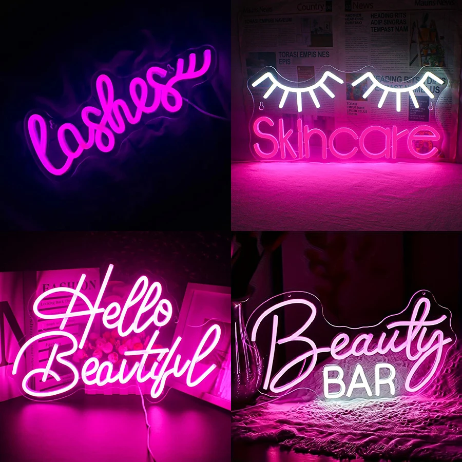 Beauty Makeup Bar - Неоновая вывеска для ресниц Светло-розовый светящийся
