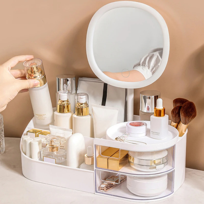 Beauty Makeup Desk - Коробка для хранения косметики с зеркалом,